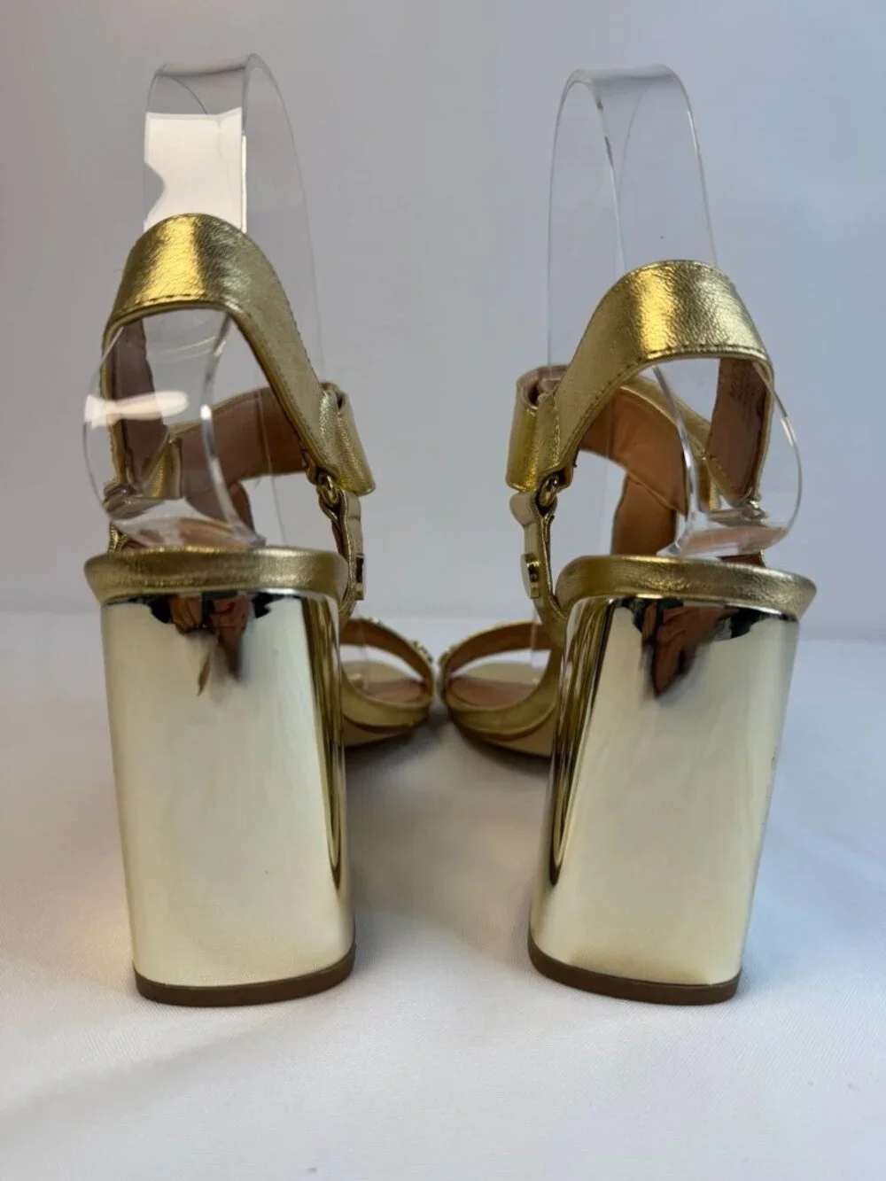 Halston Heritage Mica Sandal Womens Size 5.5M Gold & Bronze Studded Block Heel - Picture 8 of 15